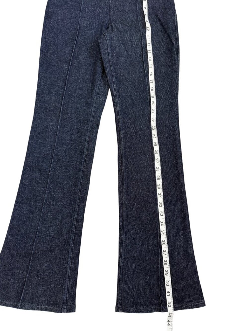 Spanx Womens Size M Demi Boot Raw Indigo Dark Wash Denim Flare Pull-On Pants NEW - Picture 8 of 11